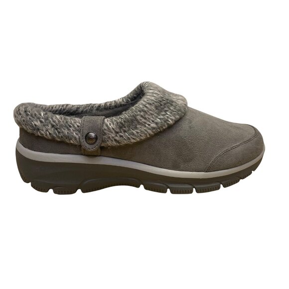 Skechers Women’s Gray Faux Suede Memory Foam Slip-On Wide Fit Clogs Size 8.5 - Picture 1 of 8